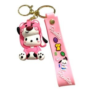 Pochacco-Inspired Keychain – Dressed in Pink Bear Costume with Strap